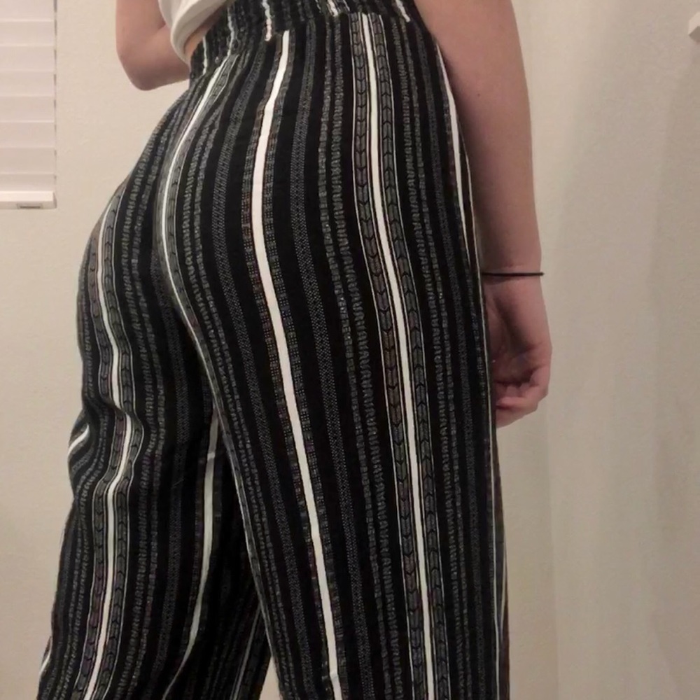 black and white striped flowy pants